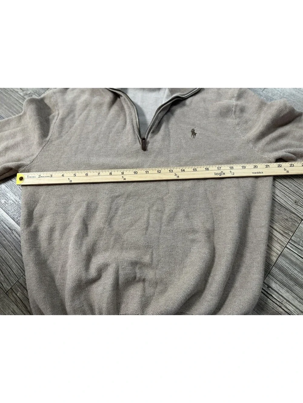 Polo Ralph Lauren Sweater Mens Large Beige Preppy 1/4 Zip Mock Neck Pullover